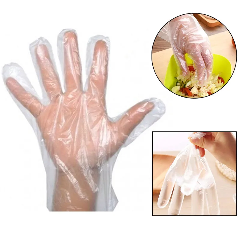 0670 Plastic Transparent Disposable Clear Gloves (White) (100Pc)