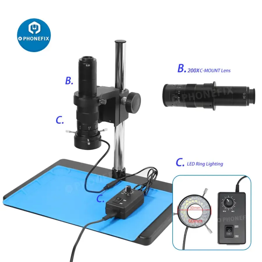 13MP HDMI VGA Digital Video Camera Microscope Set For PCB Repair