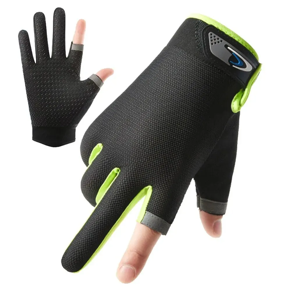 1Pair Men Fishing Gloves Women Two Finger Cut Male Touchscreen Angling Anti-Slip Sun-Proof Breathable Cycling Fitness Gloves