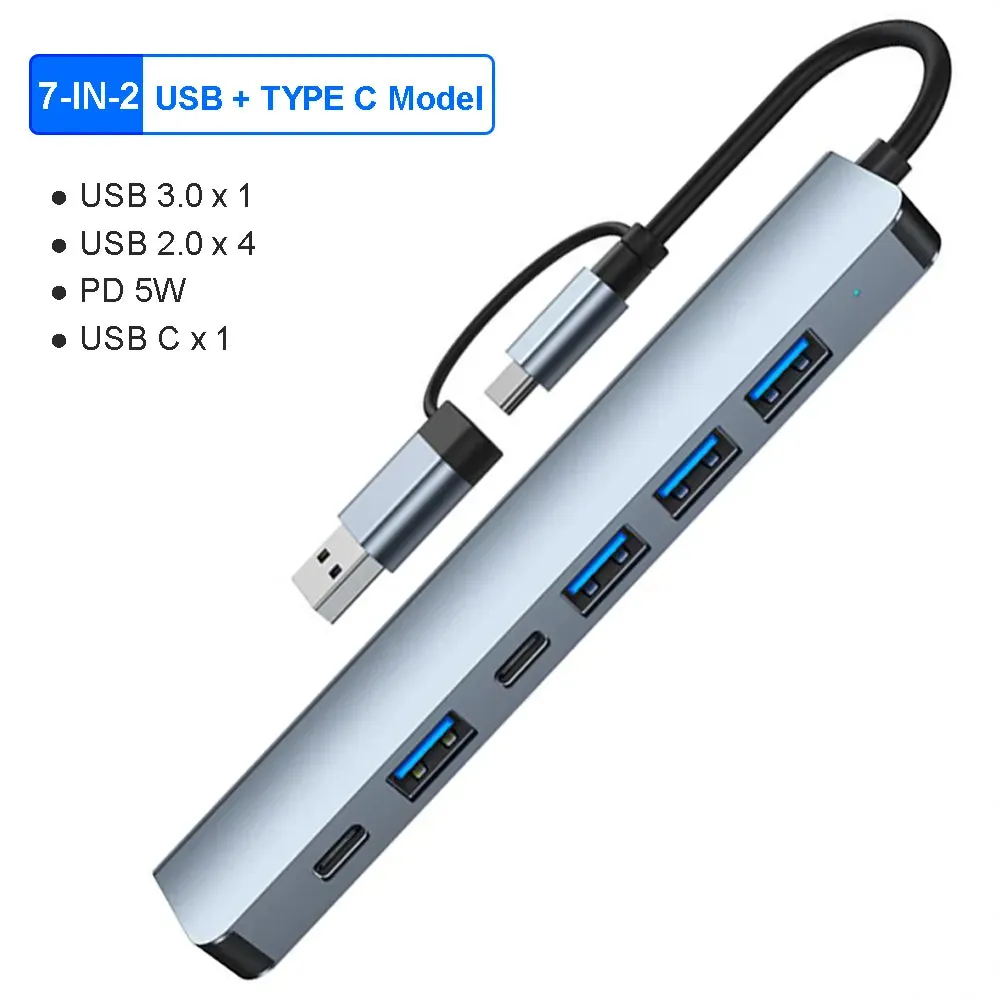 8-IN-2 USB HUB 3.0 USB C HUB Dock Station 5Gbps High Speed Transmission USB Splitter Type C to USB