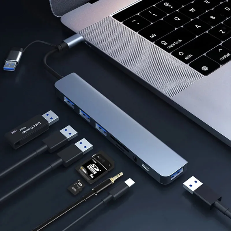 8-IN-2 USB HUB 3.0 USB C HUB Dock Station 5Gbps High Speed Transmission USB Splitter Type C to USB