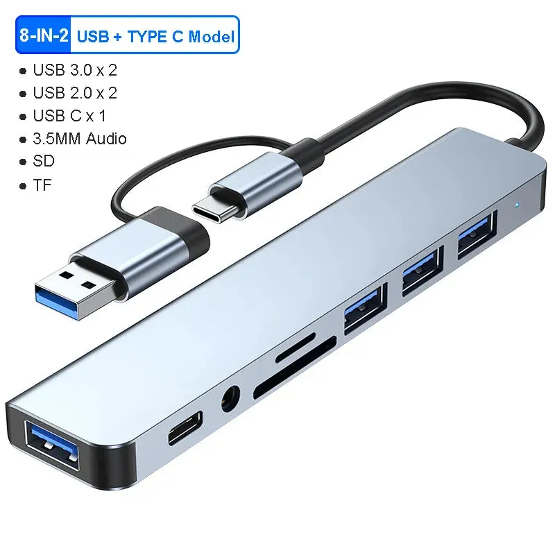 8-IN-2 USB HUB 3.0 USB C HUB Dock Station 5Gbps High Speed Transmission USB Splitter Type C to USB