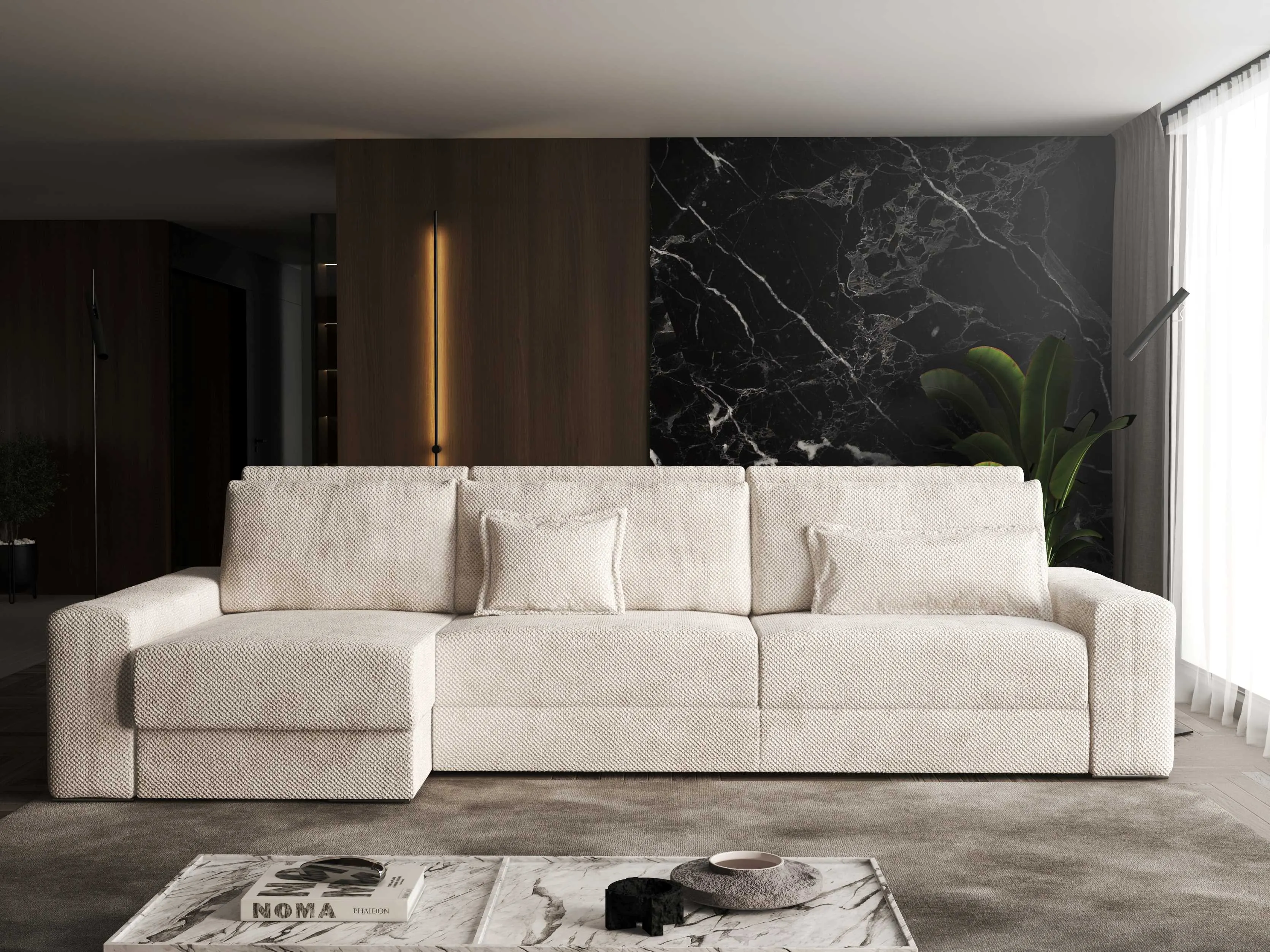 Aria Functional Fabric Sectional Sofa with bed and storage