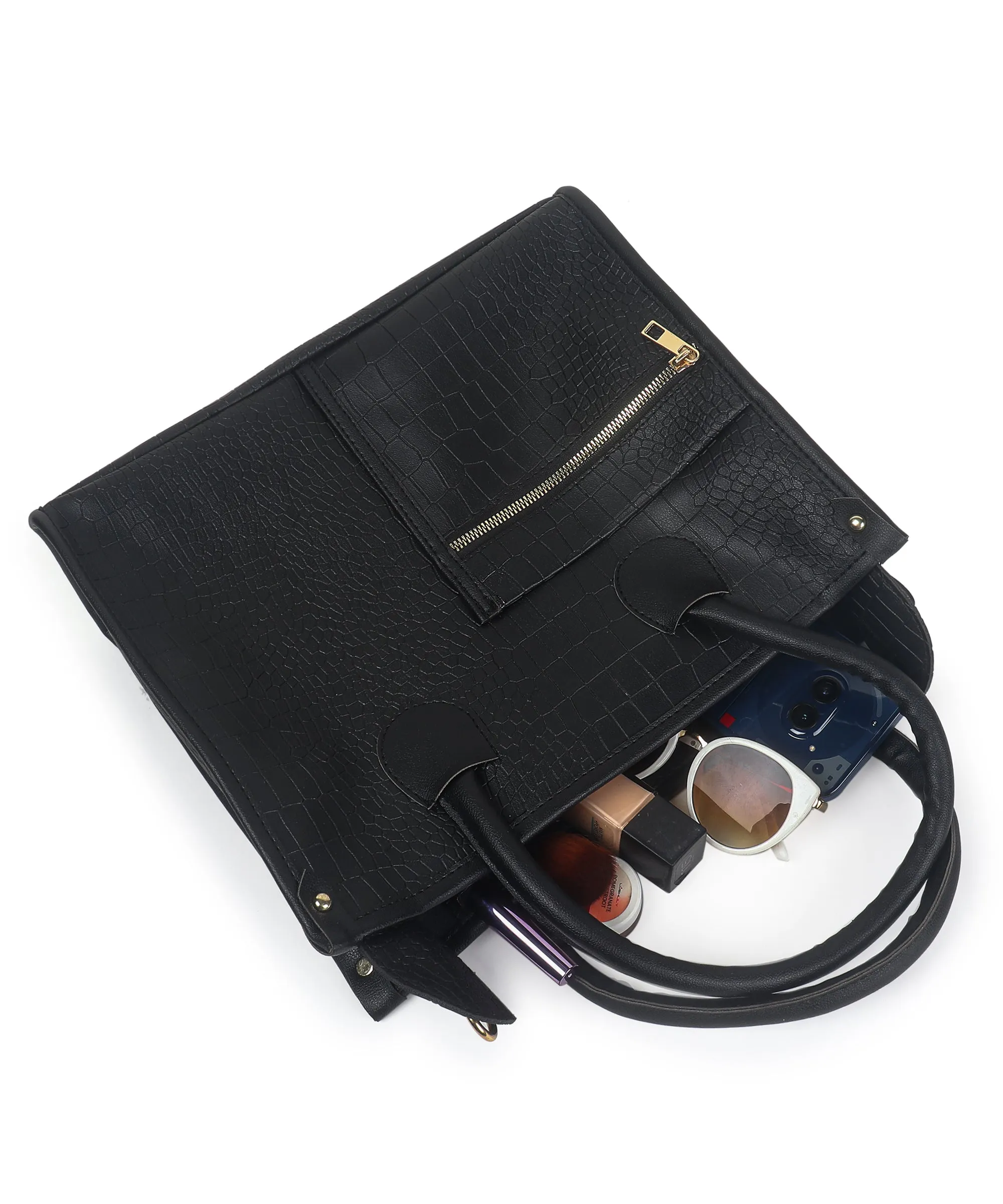 Black Brown Synthetic Leather Handbag For Women