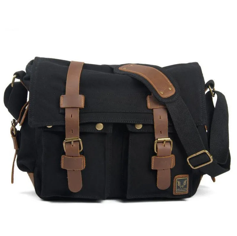 Black Canvas Vintage DSLR  Camera Bag