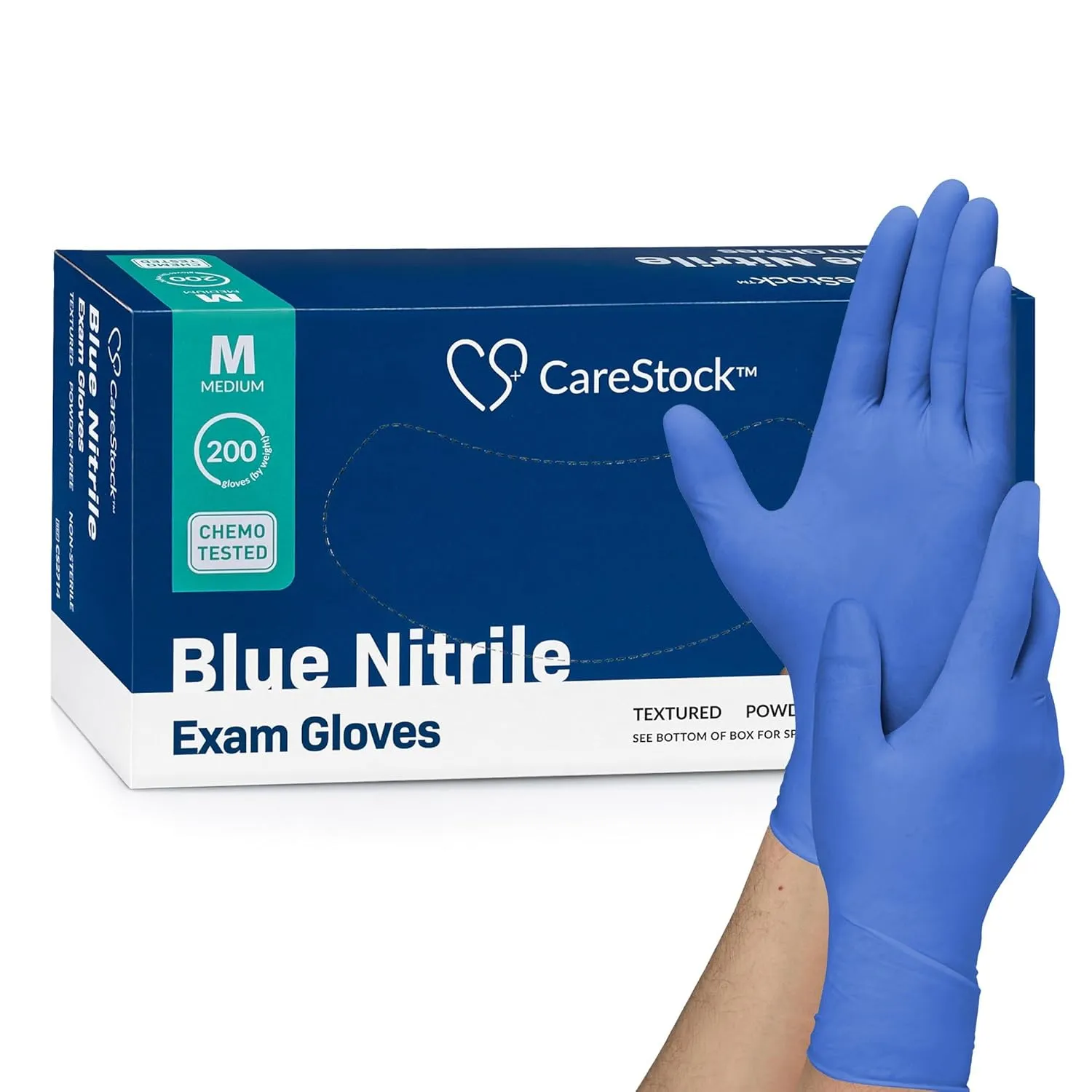 CareStock Nitrile Exam Gloves, Textured Fingertips, Blue