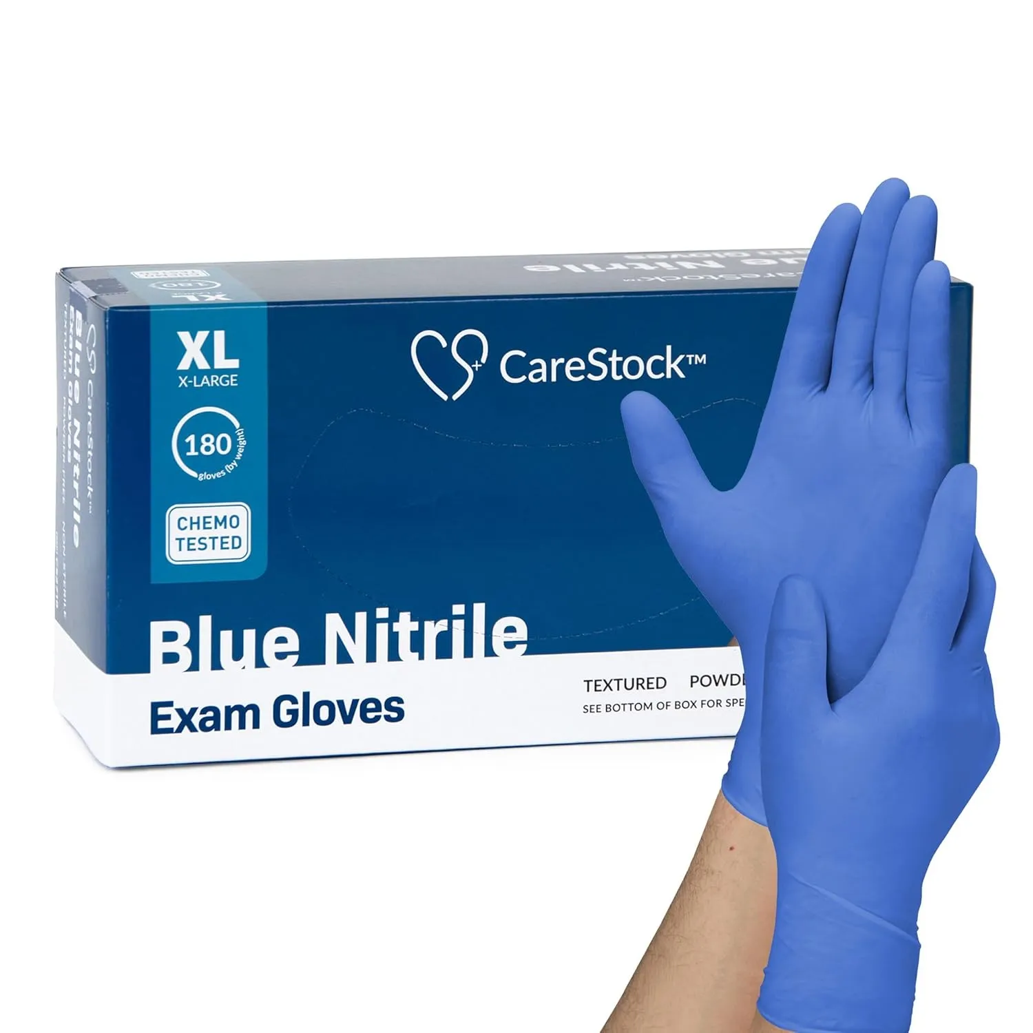 CareStock Nitrile Exam Gloves, Textured Fingertips, Blue