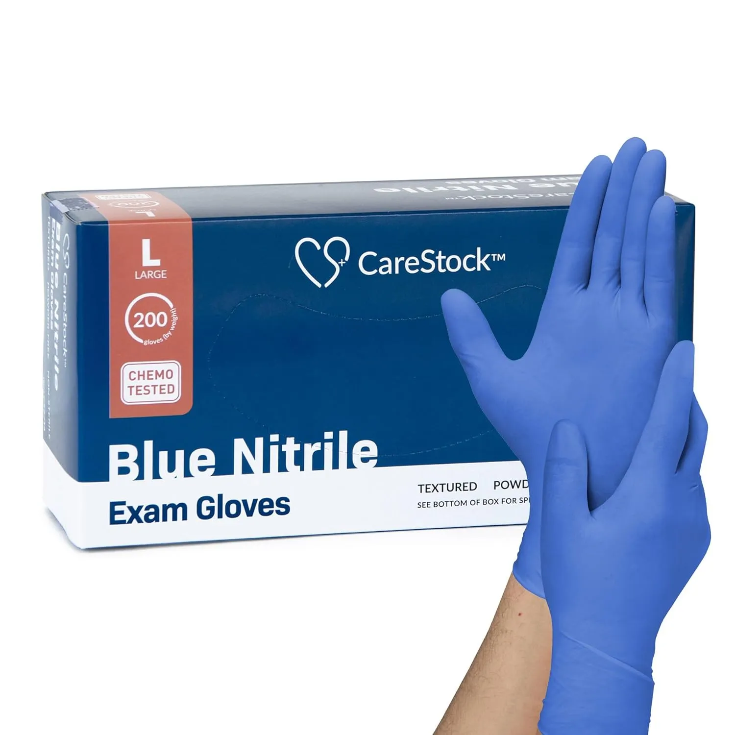 CareStock Nitrile Exam Gloves, Textured Fingertips, Blue