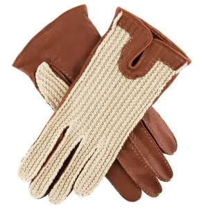 DENTS Kelly Crochet Back Leather Driving Gloves - Women's - Neutral & Cognac