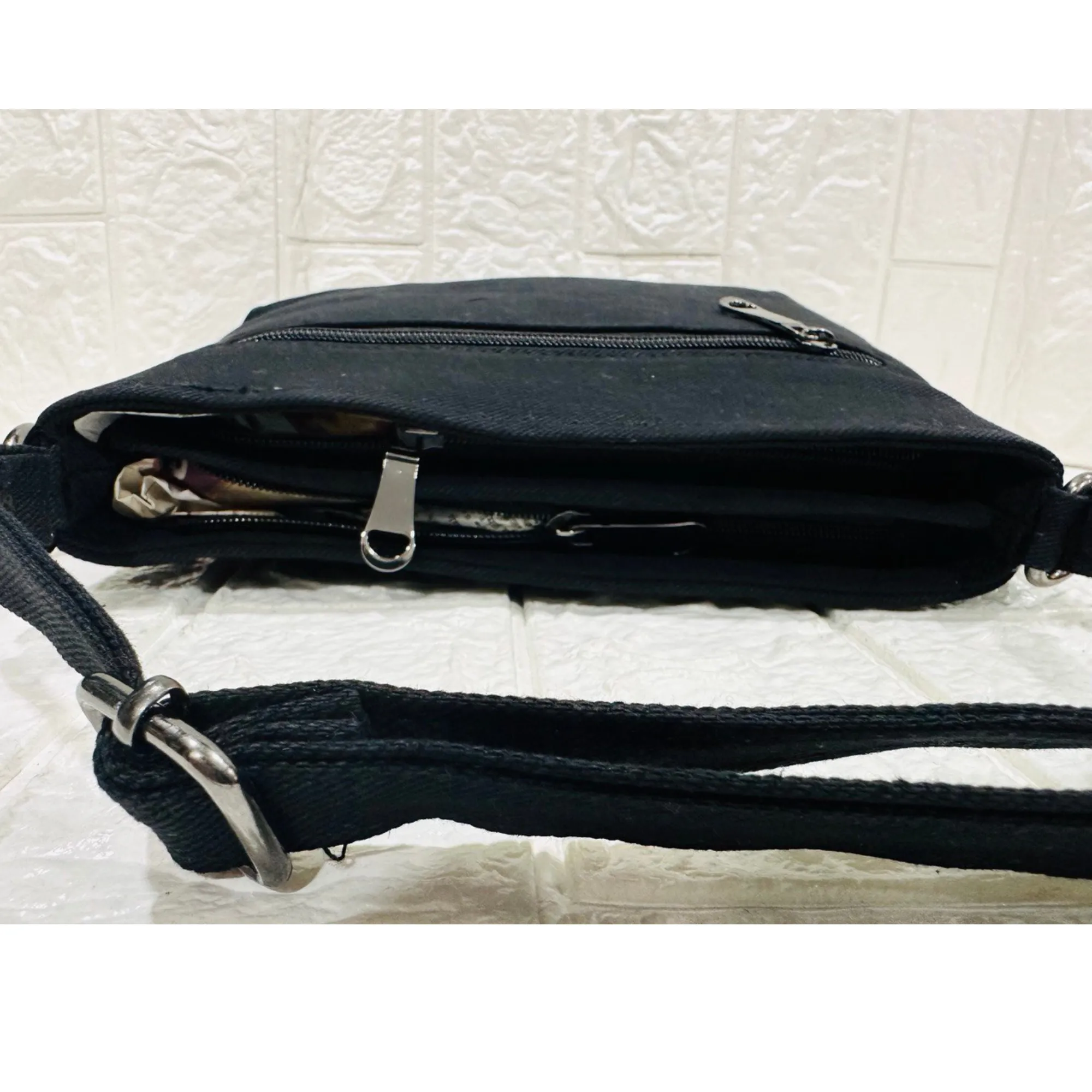 DURABLE BLACK DENIM SLING BAG - A1 1