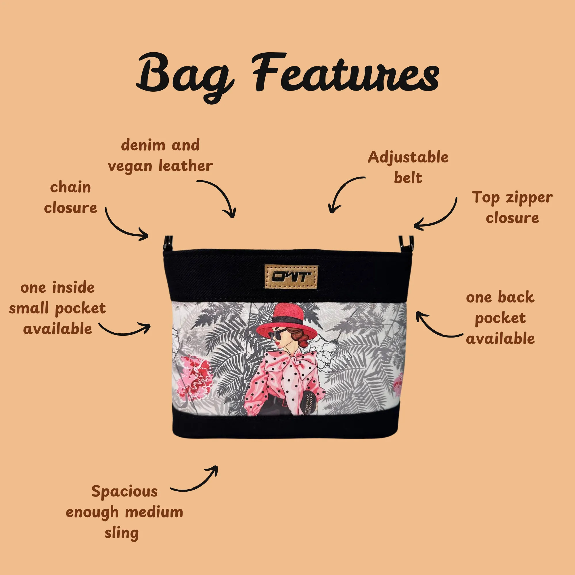 DURABLE BLACK DENIM SLING BAG - A1