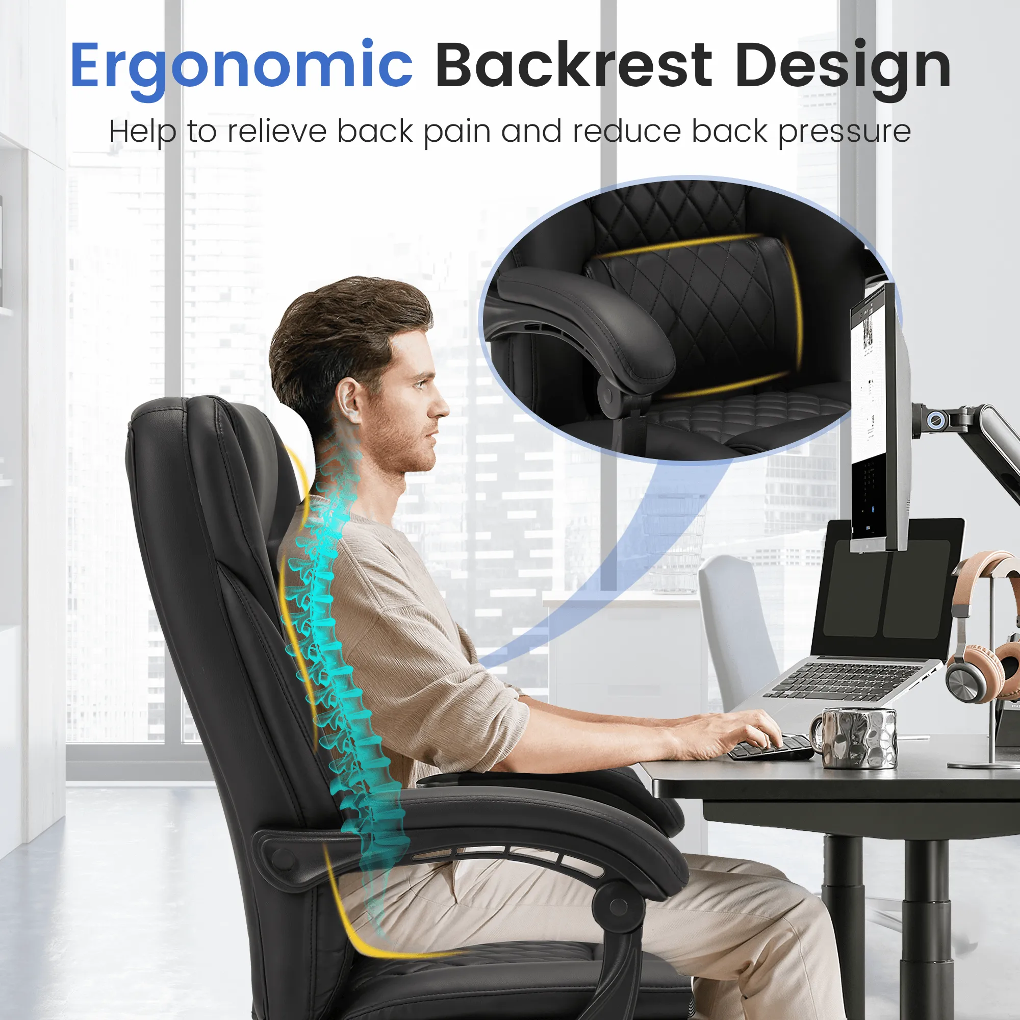 Executive Office Chair, Ergonomic Office Chair with Lumbar Support Black