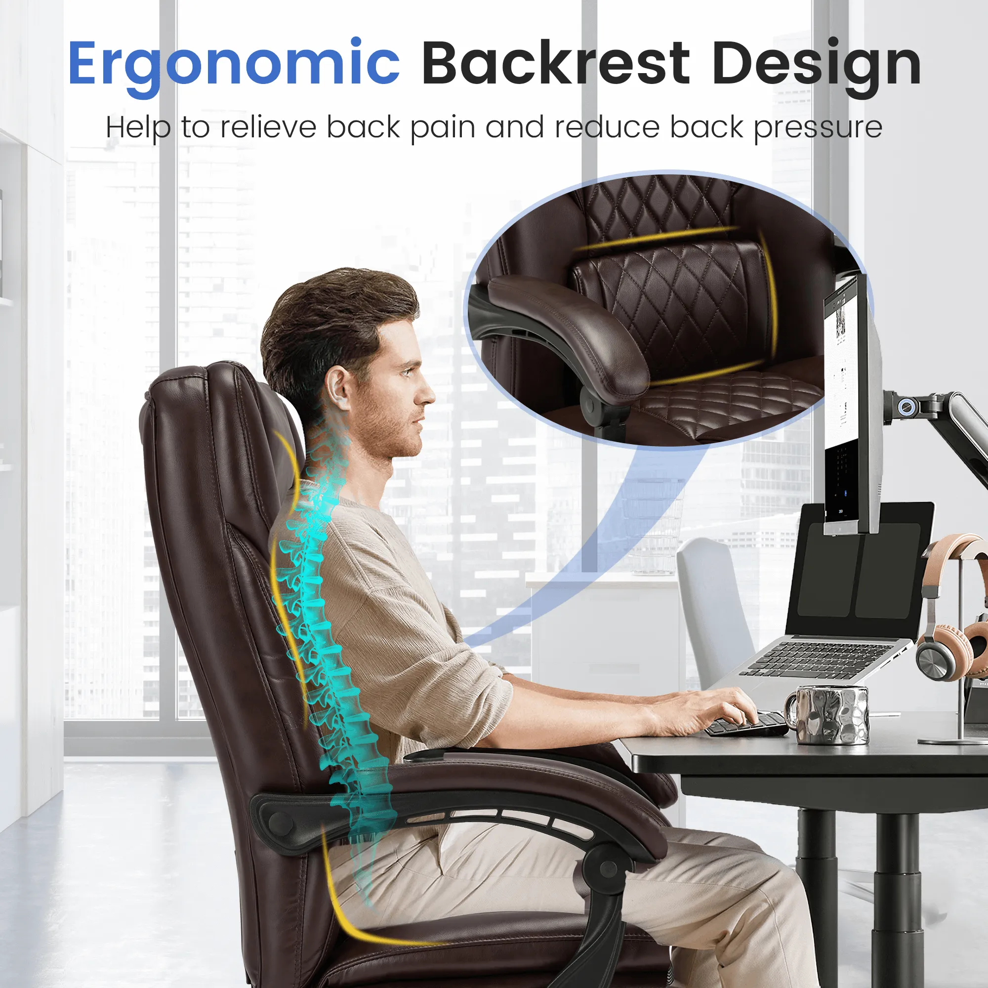 Executive Office Chair, Ergonomic Office Chair with Lumbar Support Brown