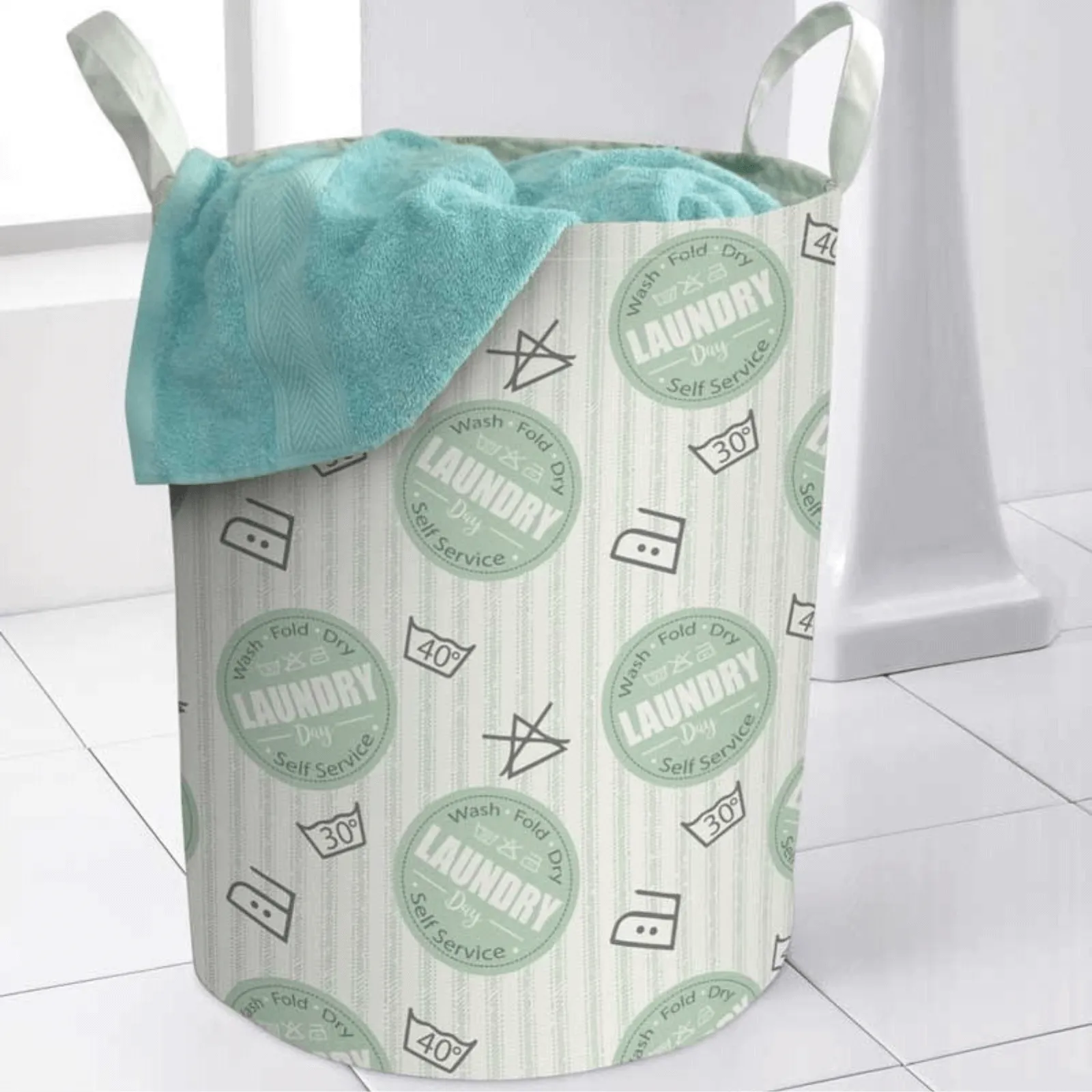 Folding Laundry Bag Carry Handles Printed Design 40x50cm