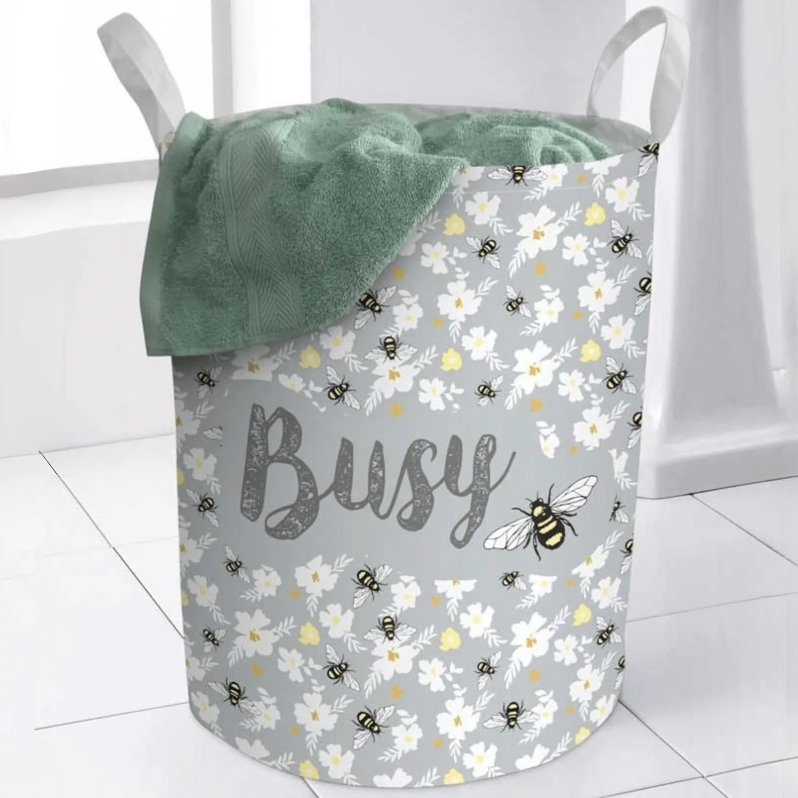 Folding Laundry Bag Carry Handles Printed Design 40x50cm