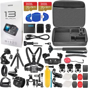 GoPro HERO13 (Hero 13) Black - Action Camera with 5.3K, 27MP Photos, Live Streaming, Webcam   2X 128GB Card, 50 Piece Accessory Kit - Bundle