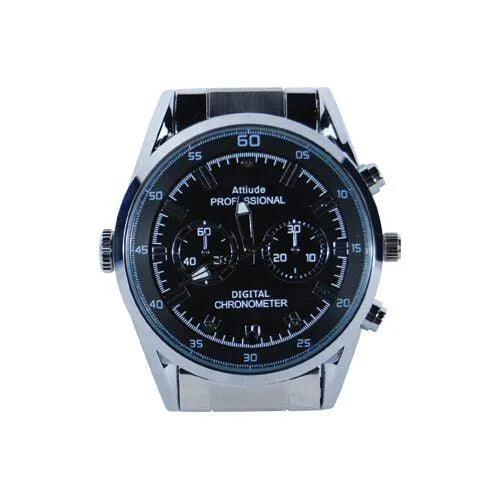 HD Hidden Watch Camera with Built-In DVR, Silver Case and Silver Band