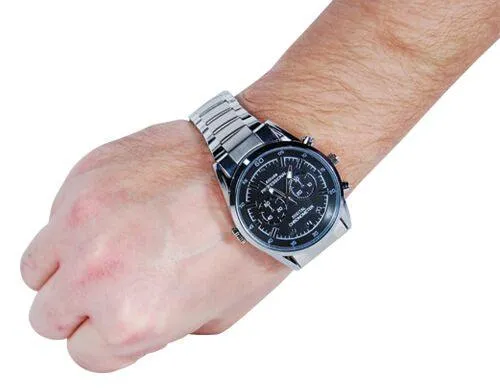 HD Hidden Watch Camera with Built-In DVR, Silver Case and Silver Band