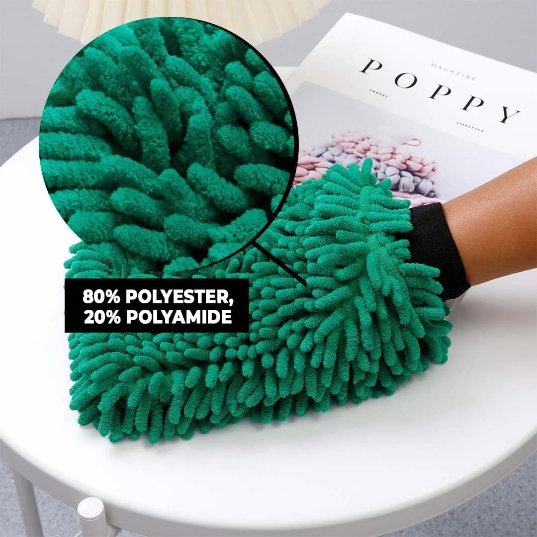 Homestic Pack of 3 Chenille Dry Mitt Gloves|Multi-Purpose Gloves for Kitchen, Home & Laptop Cleaning|Lint & Scratch Free|Super Absorbent|Extra Large But Light Weight |FH8059|Emerald Green