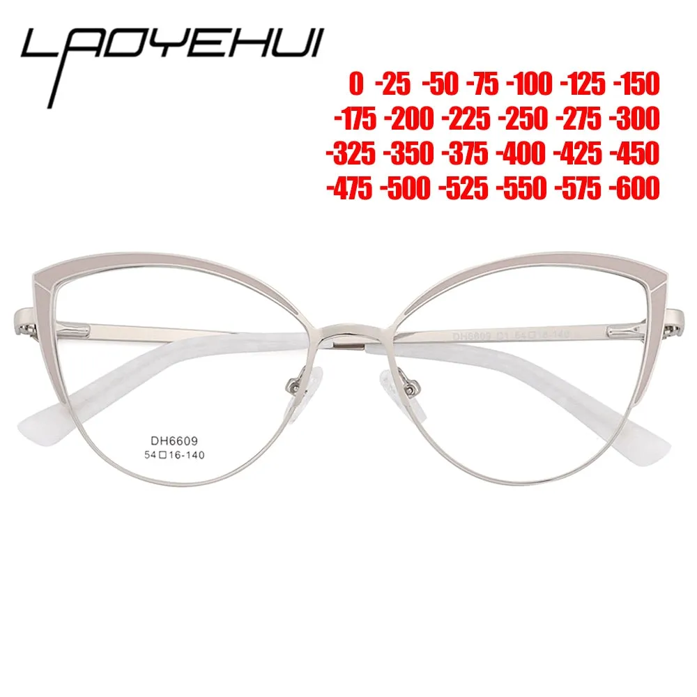 Laoyehui Women's Full Rim Cat Eye Alloy Myopic Reading Glasses Anti Blue Light 6609