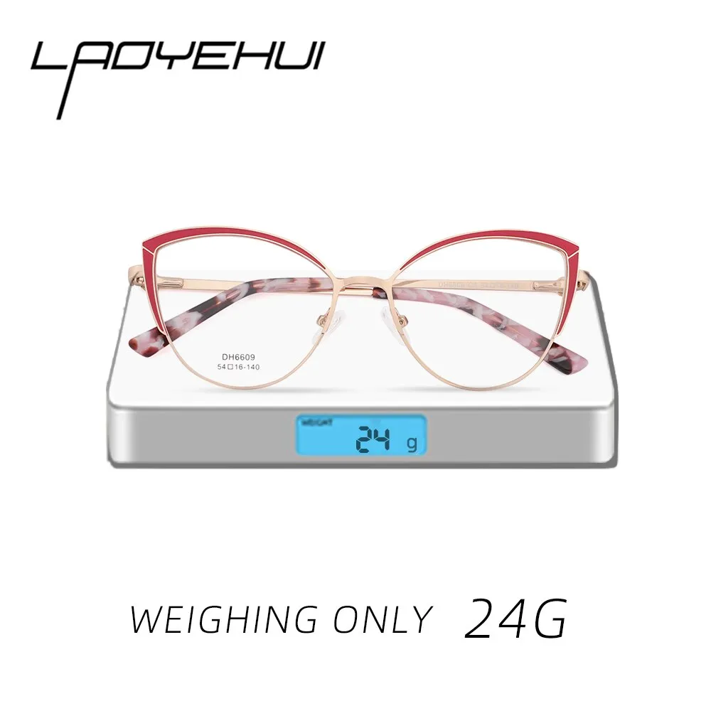 Laoyehui Women's Full Rim Cat Eye Alloy Myopic Reading Glasses Anti Blue Light 6609