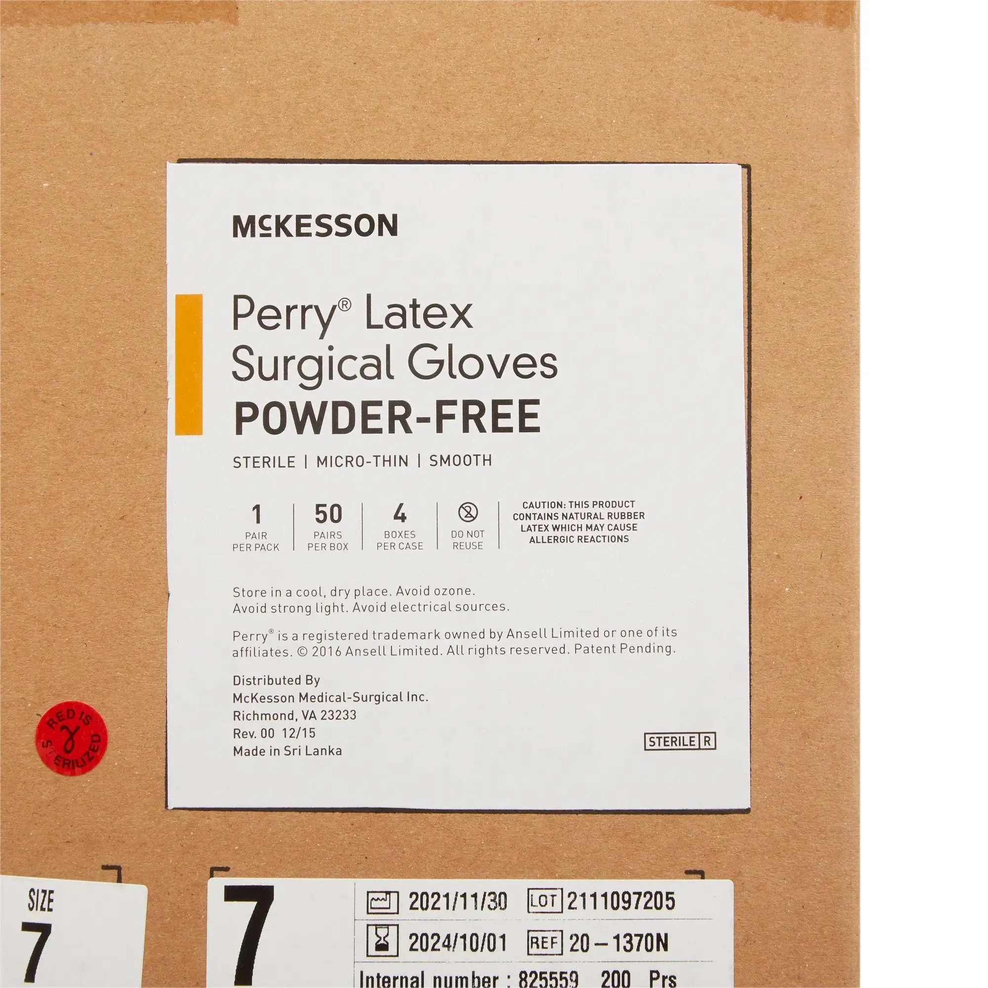 McKesson Perry® Latex Surgical Glove, Size 7, Brown