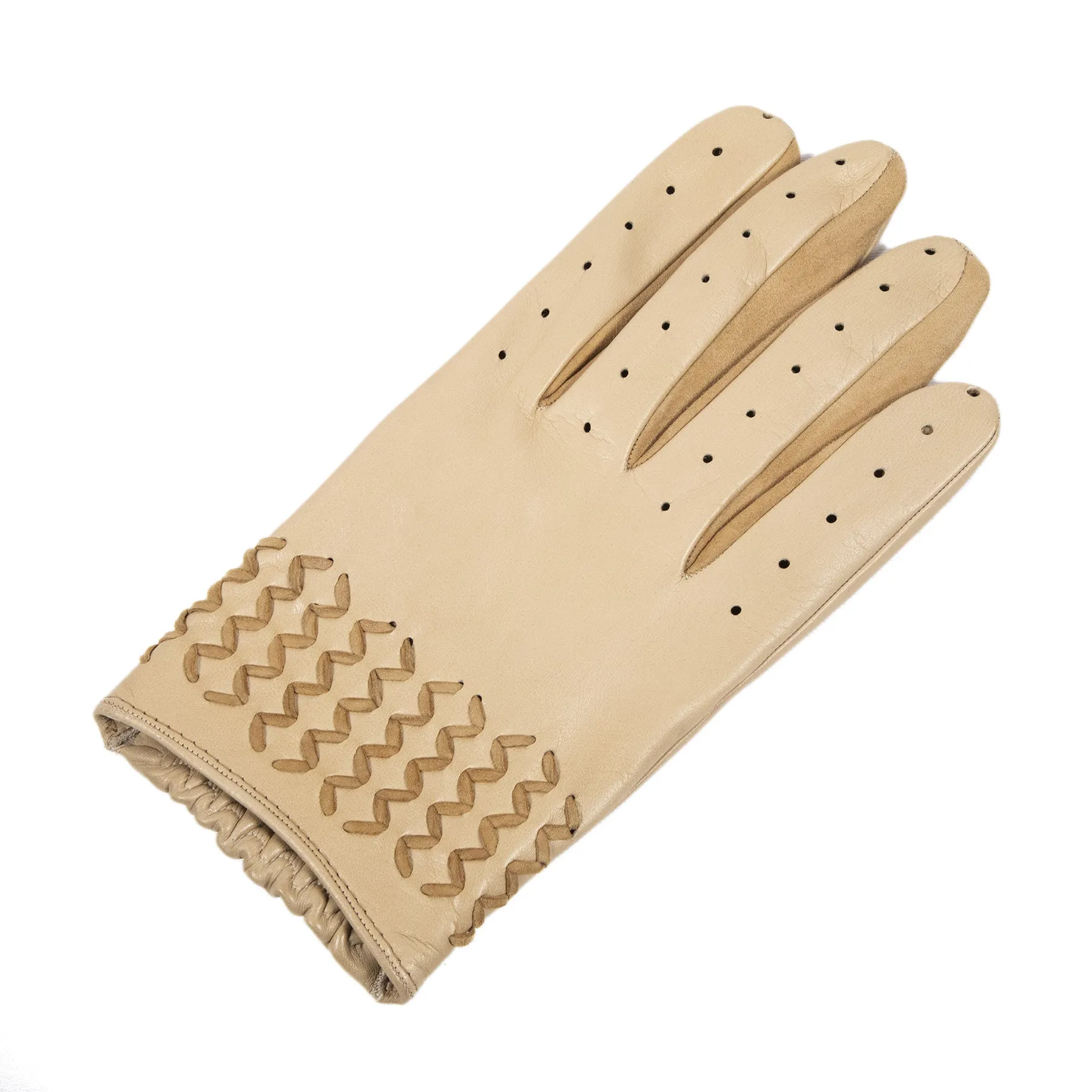 Men’s unlined nappa leather gloves with tonal suede woven details on top