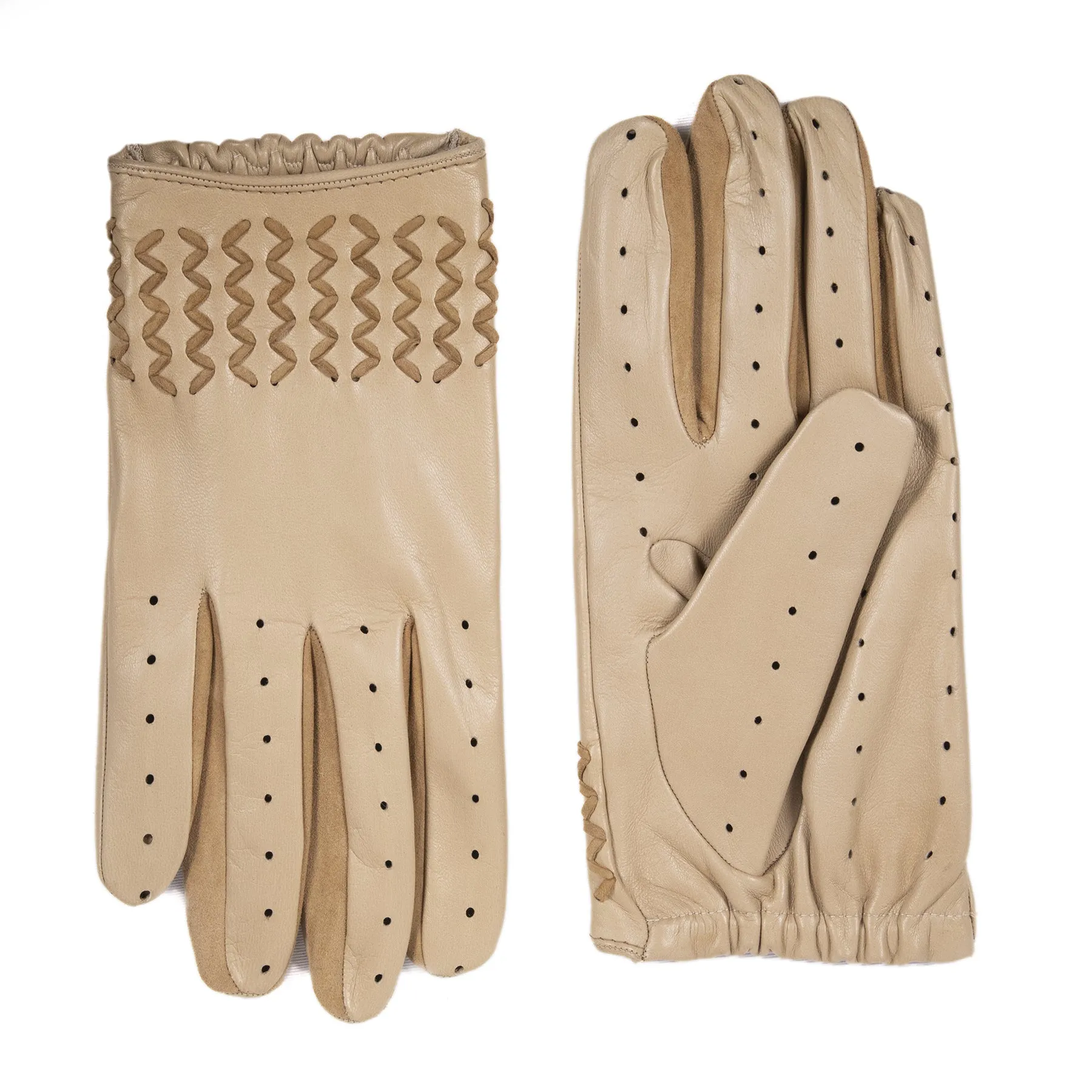 Men’s unlined nappa leather gloves with tonal suede woven details on top