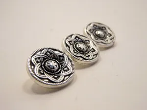 Metal Buttons Set of 3: Silver Celtic Daisy Metal Shank Buttons ~ Celtic Knot Daisy Silver Metal Buttons 9/16" Diameter