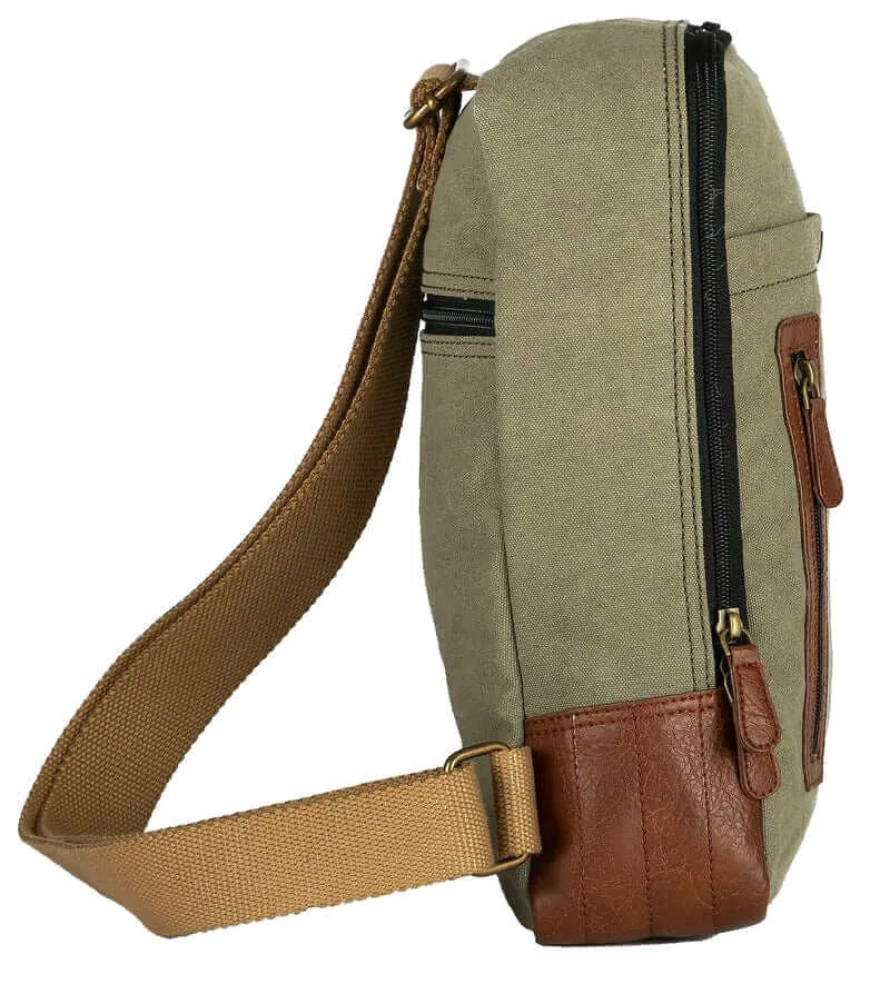 Mona B - Canvas Upcycled Messenger Crossbody Vintage Sling Bag with Stylish Design both for Men and Women (Moss, Wanderer) - MC-1003 C