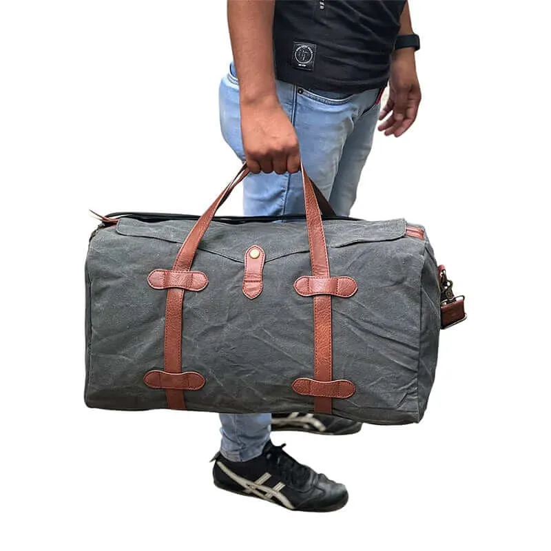 Mona B - Upcycled Canvas Duffel Gym Travel and Sports Bag with Stylish Design for Men and Women: Flap