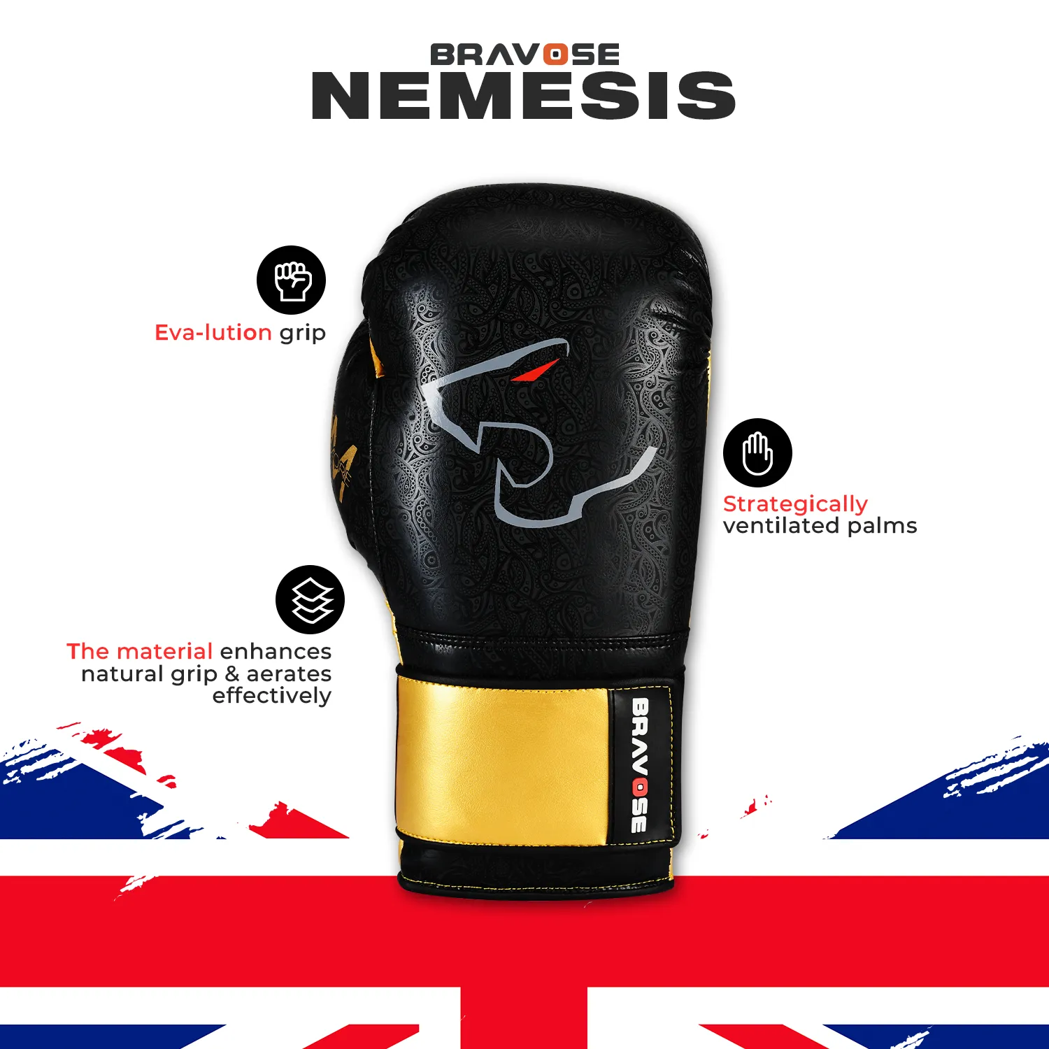 Nemesis Black and Gold Boxing Gloves