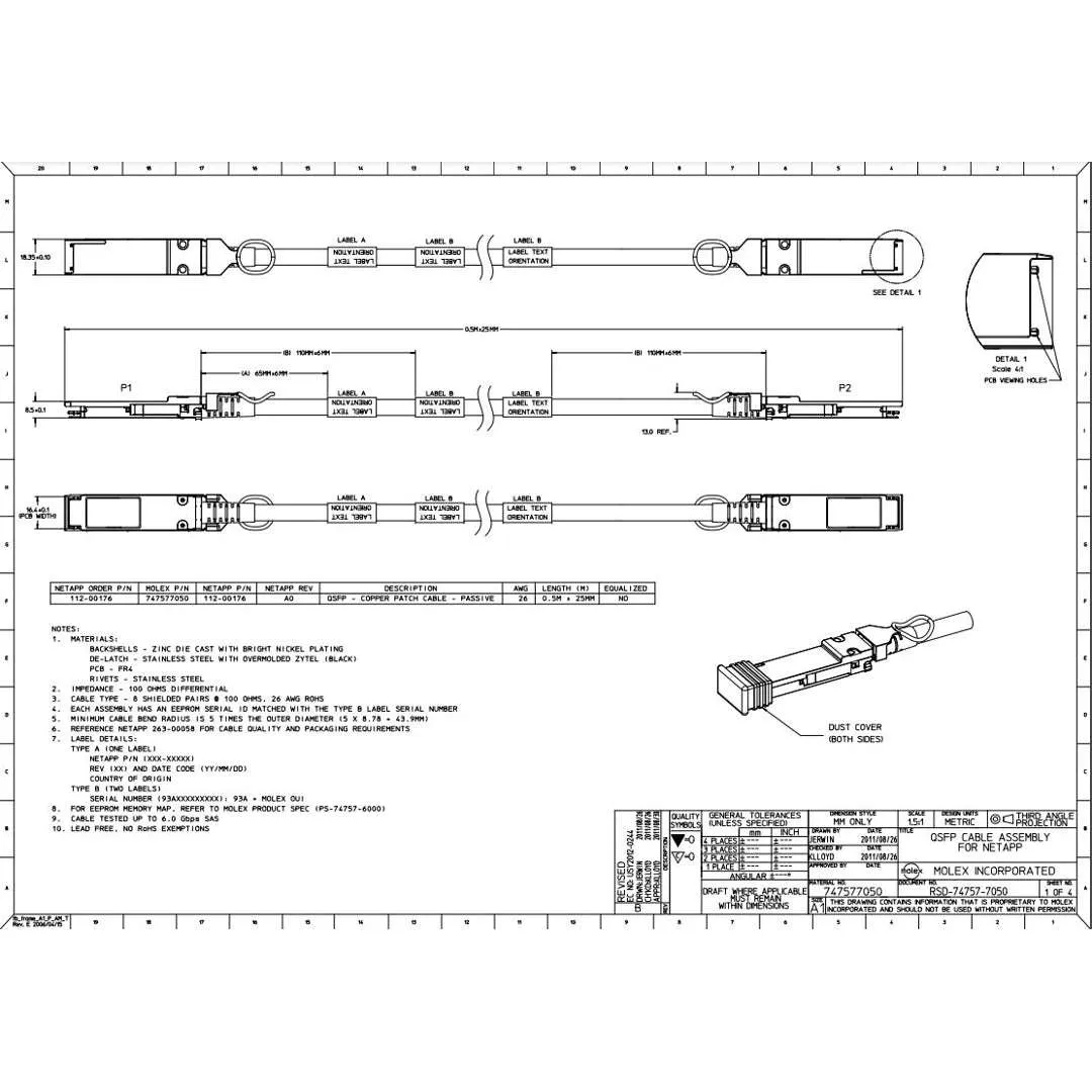 NetApp NO_FRU_Mellanox_MFS1S00-H020E_20m - 20m Data Cable with Plug QSFP56/QSFP56 | NO_FRU_Mellanox_MFS1S00-H020E_