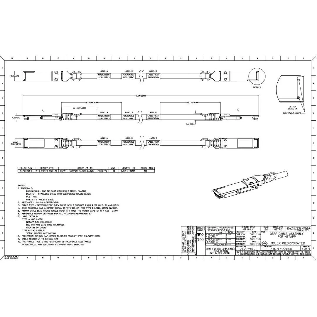 NetApp NO_FRU_Mellanox_MFS1S00-H020E_20m - 20m Data Cable with Plug QSFP56/QSFP56 | NO_FRU_Mellanox_MFS1S00-H020E_