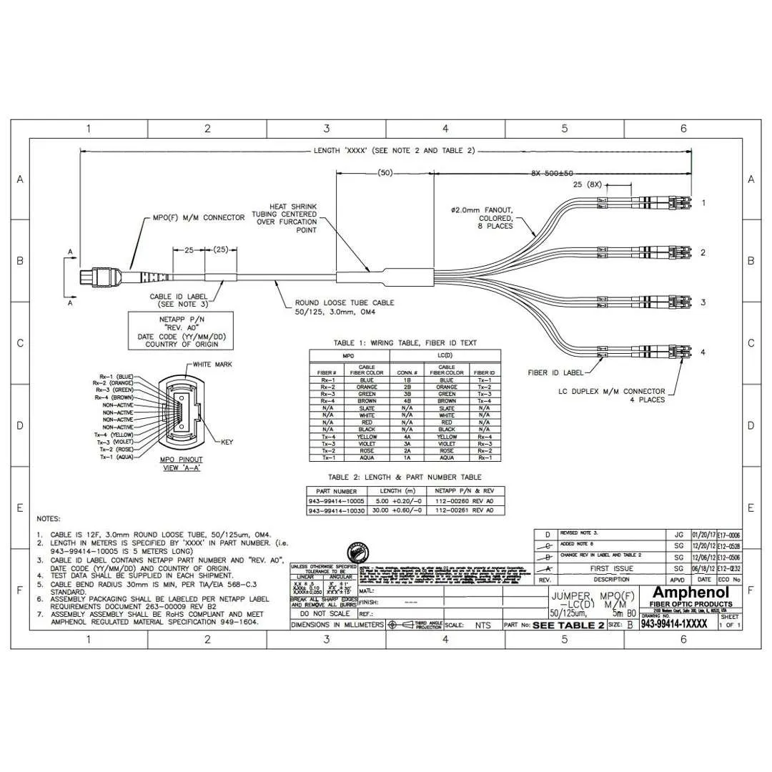 NetApp X66205-30 - 30m Data Cable with Plug MPO/4xLC | Opt, OM4, MPO/4xLC,