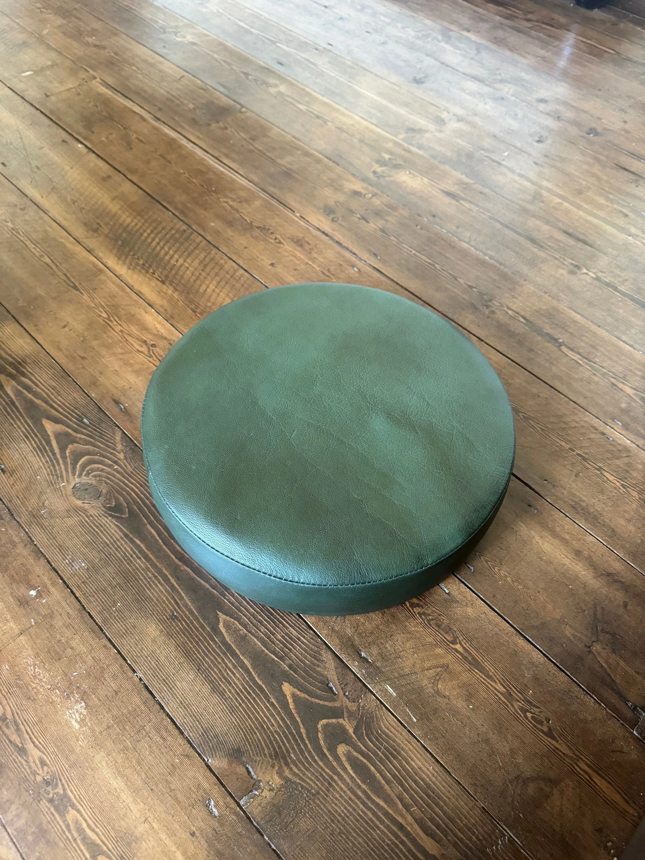 New Genuine Leather Vintage Green Bar Stool Top Handmade | Vintage Style | Replacement Seat 12 Inch