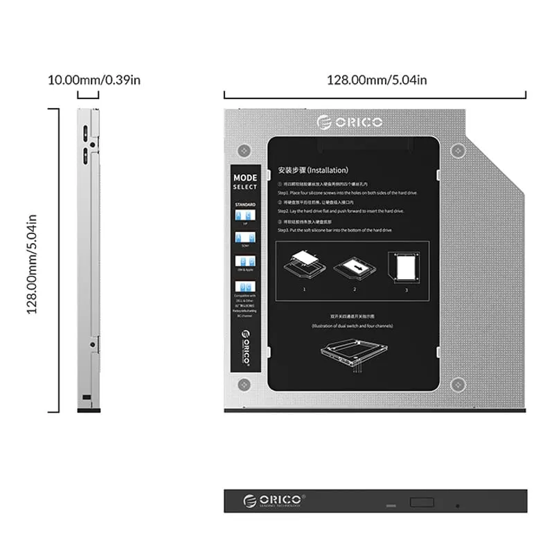 Orico 9.0Mm/9.2Mm/9.5Mm Sata3.0 Optical Caddy Drive - Silver