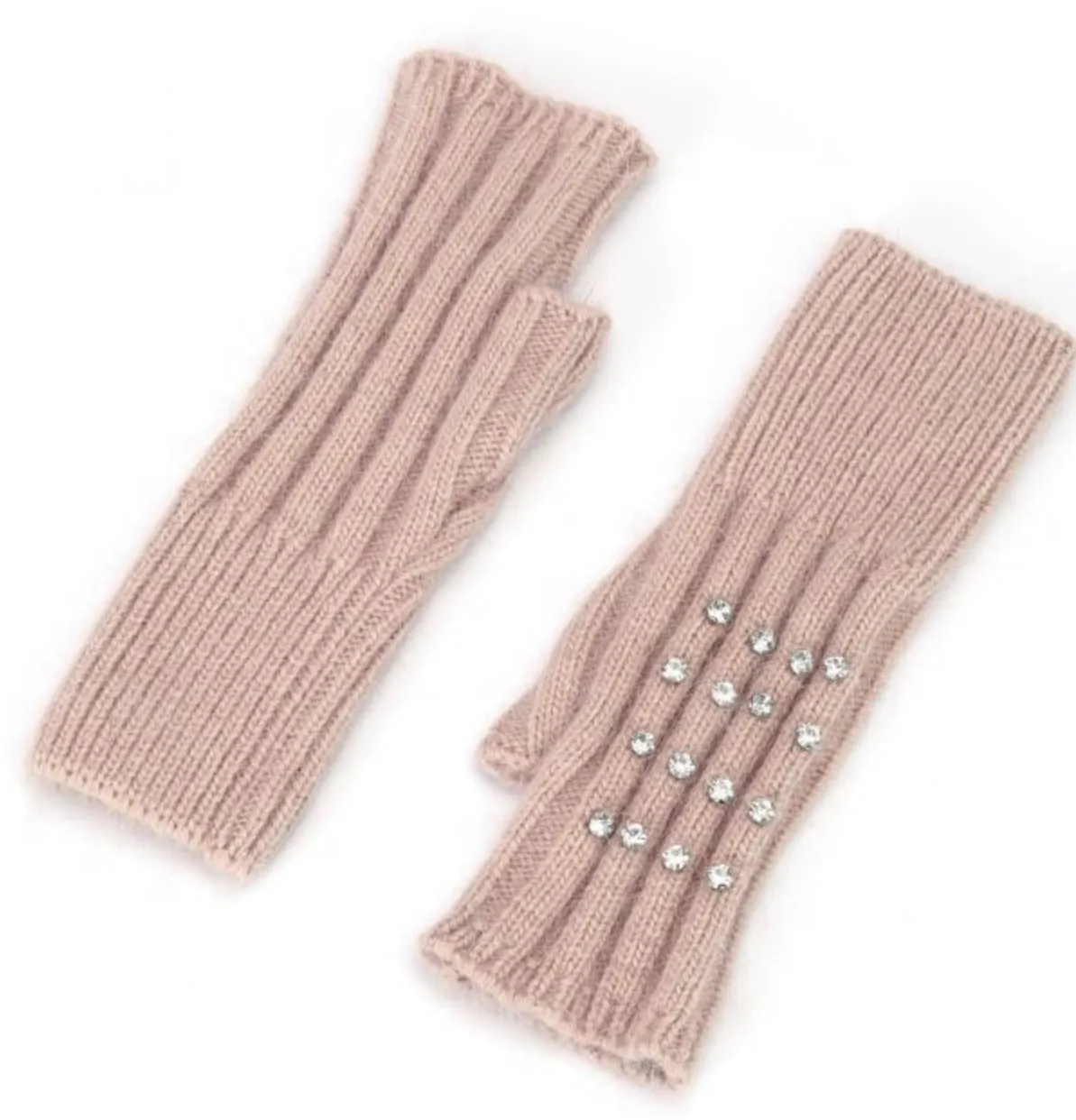 Rhinestone Fingerless Gloves  - Baby Pink