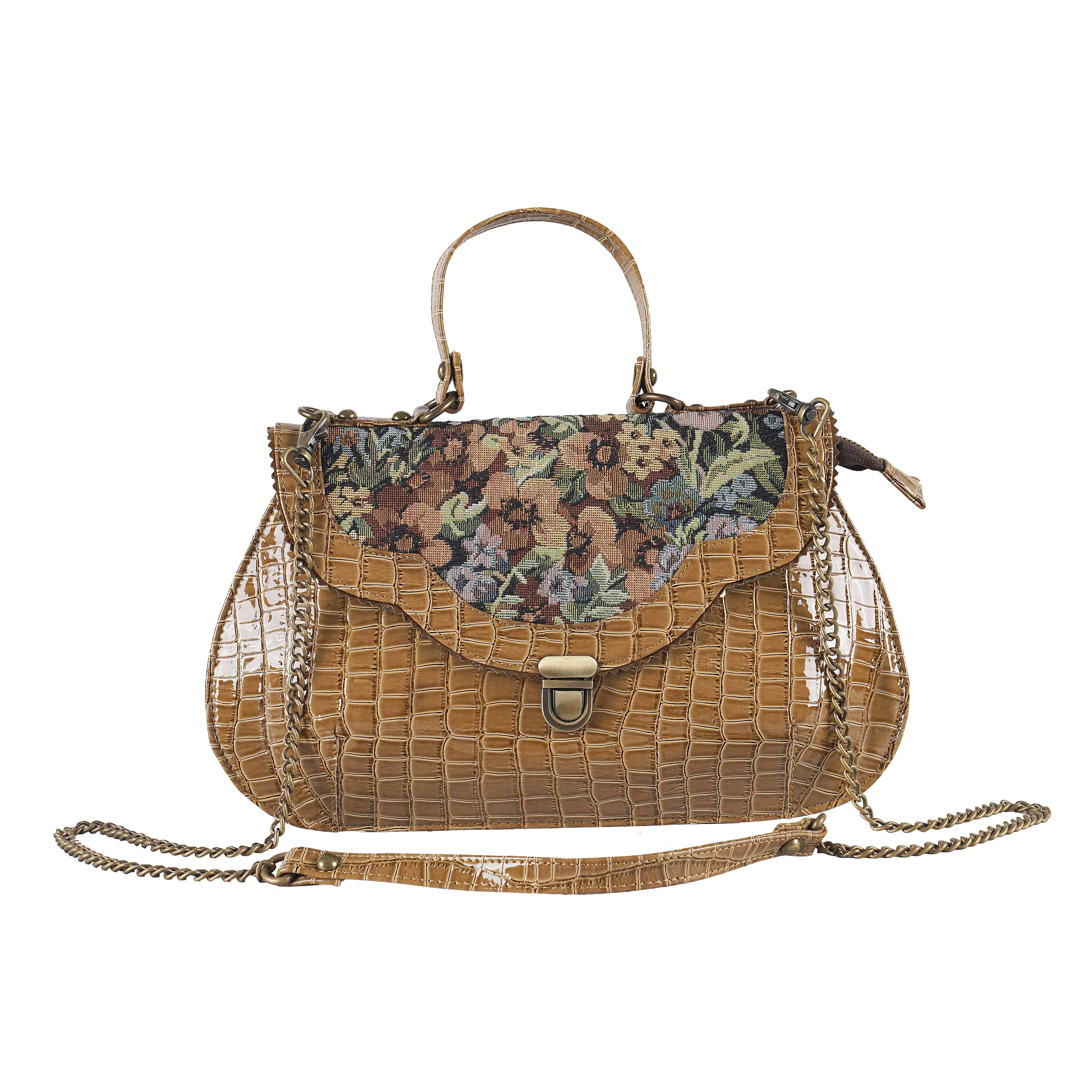 Rudhira Beige Crocodile print stylish handbag