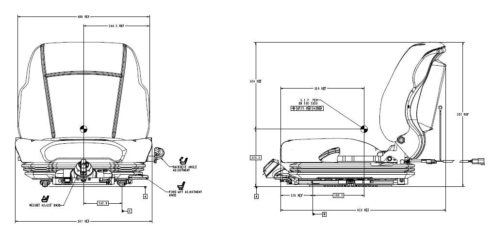 Sears 1815 FLM Mechanical Suspension Forklift Seat for Yale/Hyster - Grey Cloth - 11.25" x 11" Mounting - P/N: SA50508.901