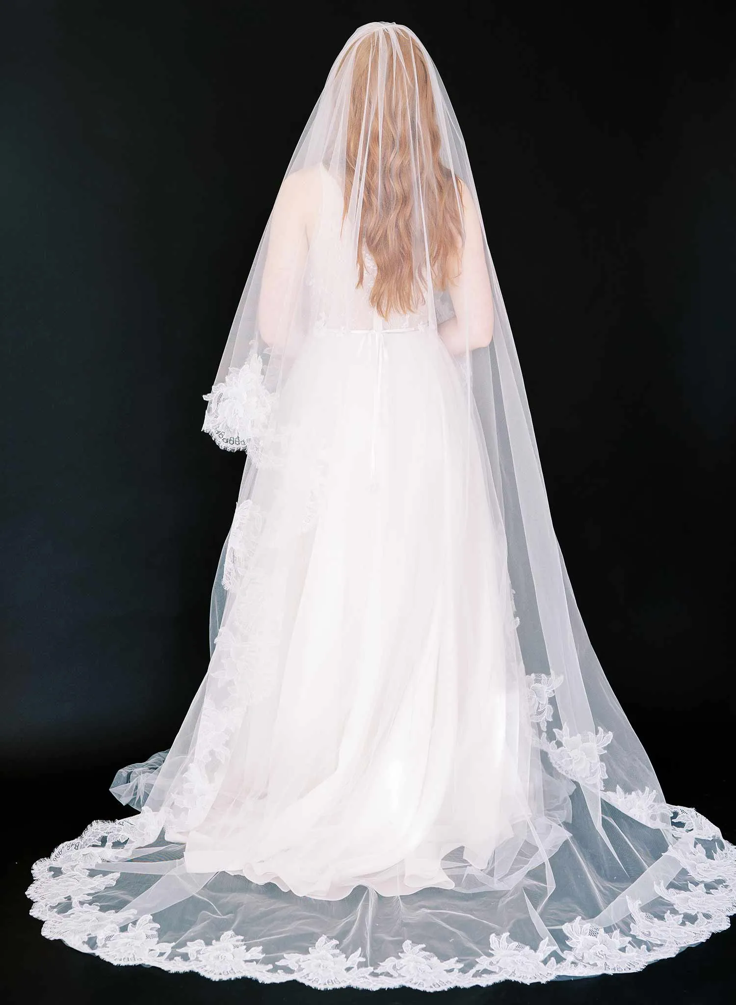 Sheer florals French lace veil with blusher - Style #2458