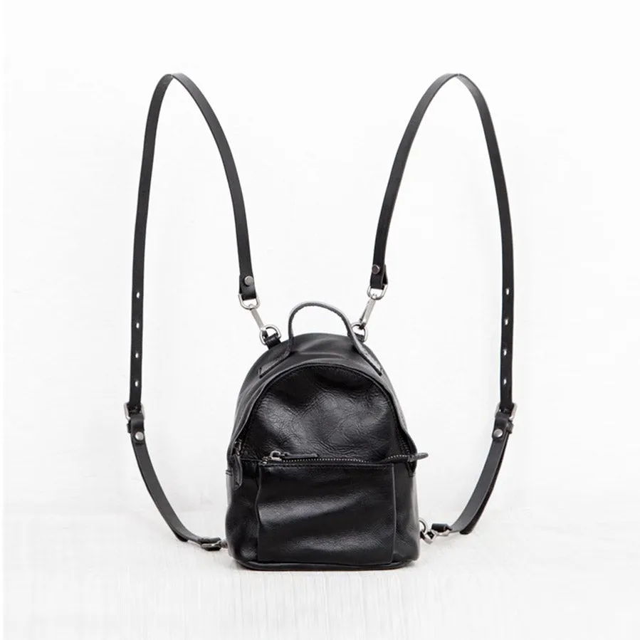 Stylish Womens Mini Rucksack Black Leather Womens Backpack Bags