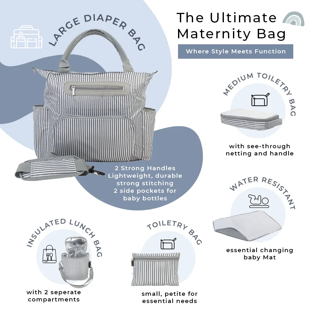 Value Set Diaper Bag - Grey stripe design