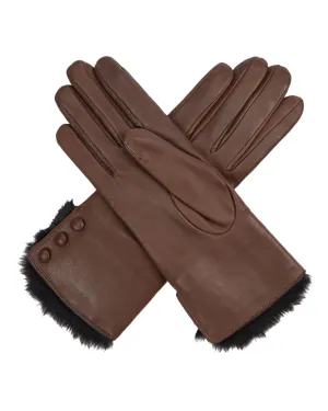 Women's Fur Lined Leather Gloves Mocha Brown