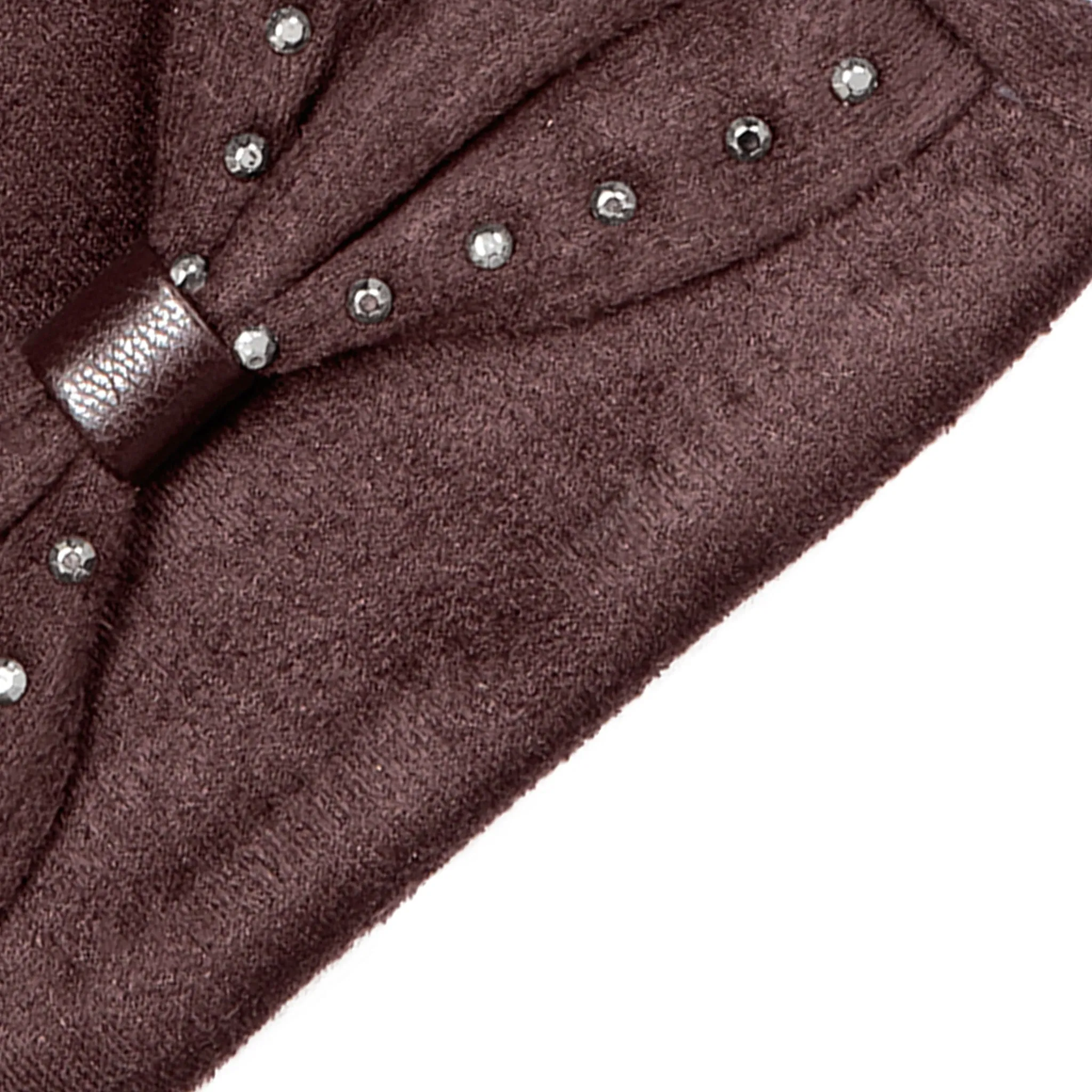 Women’s Touchscreen Velour-Lined Faux Suede Gloves with Studded Bow