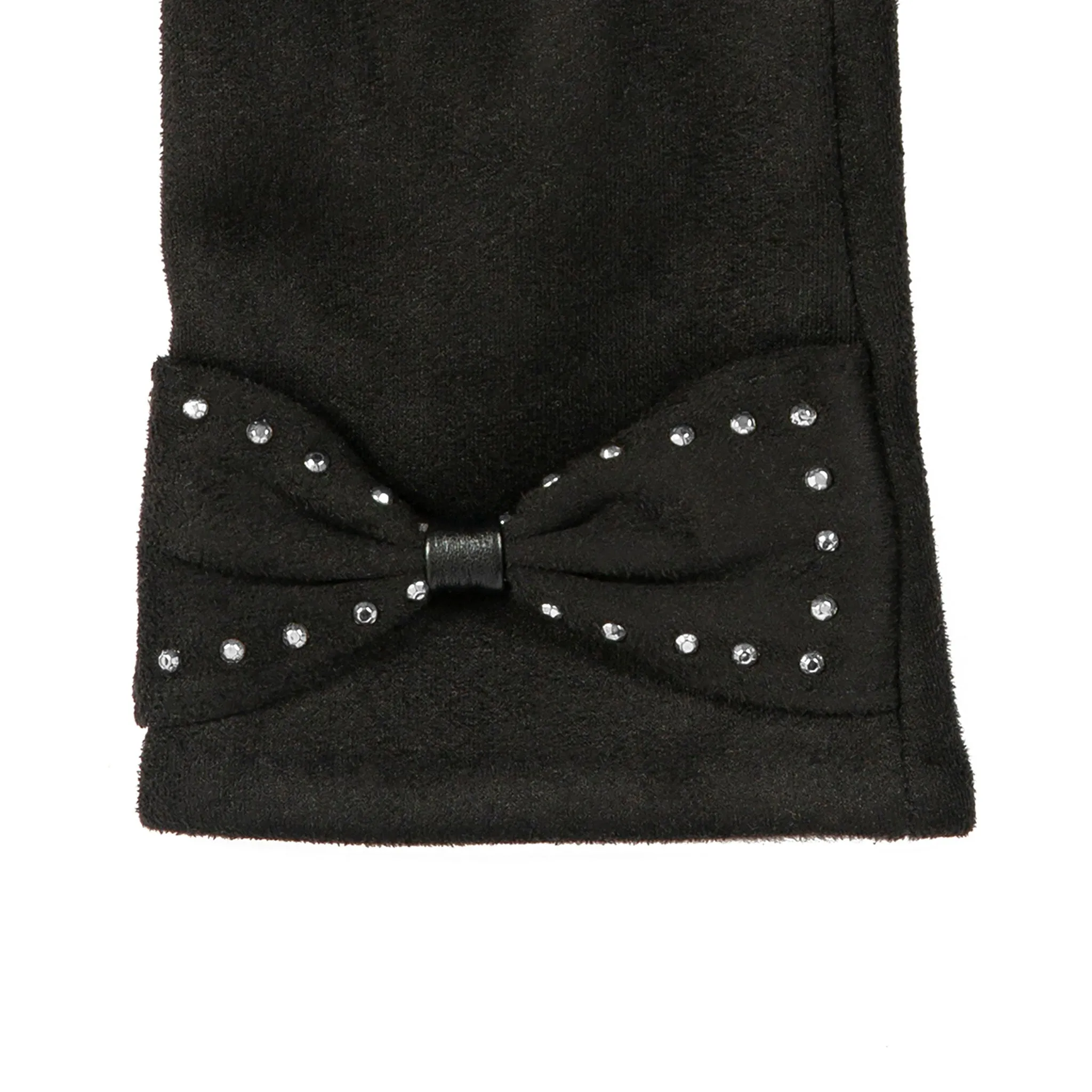 Women’s Touchscreen Velour-Lined Faux Suede Gloves with Studded Bow