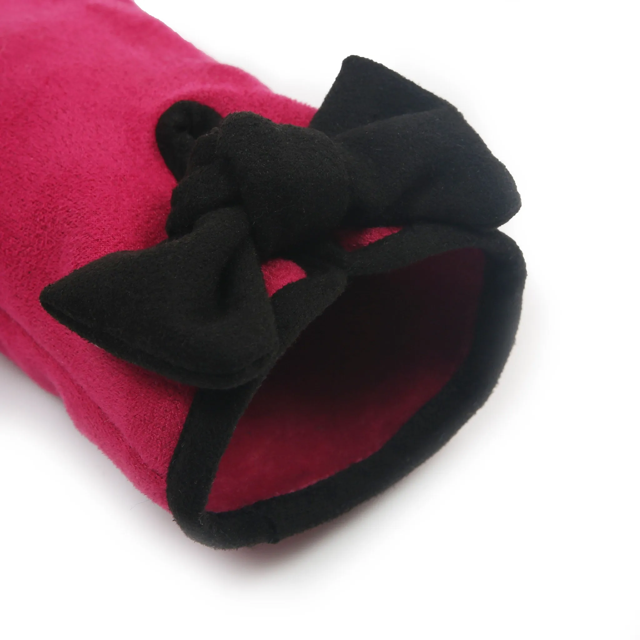 Women’s Velour-Lined Faux Suede Gloves with Trim and Bow