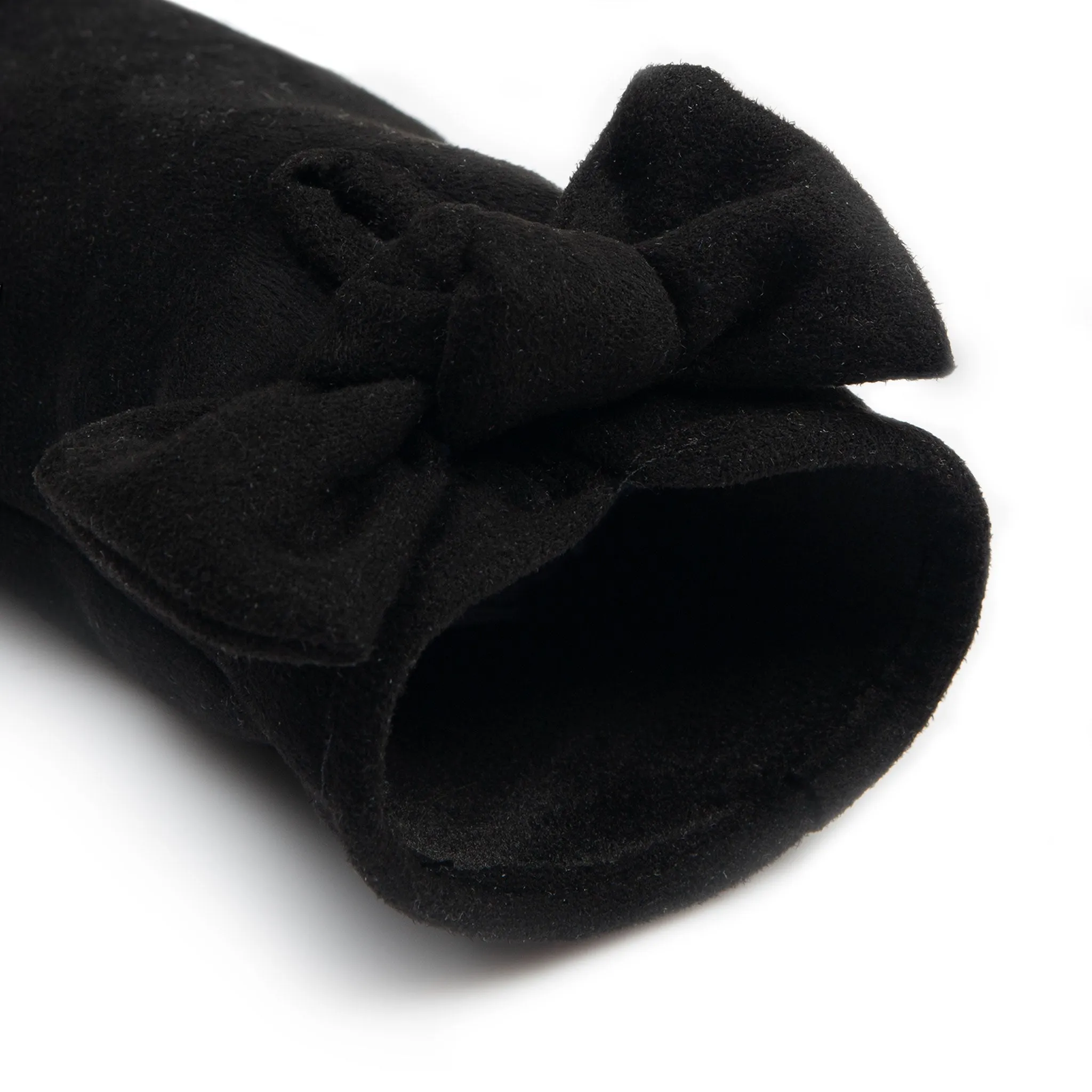 Women’s Velour-Lined Faux Suede Gloves with Trim and Bow