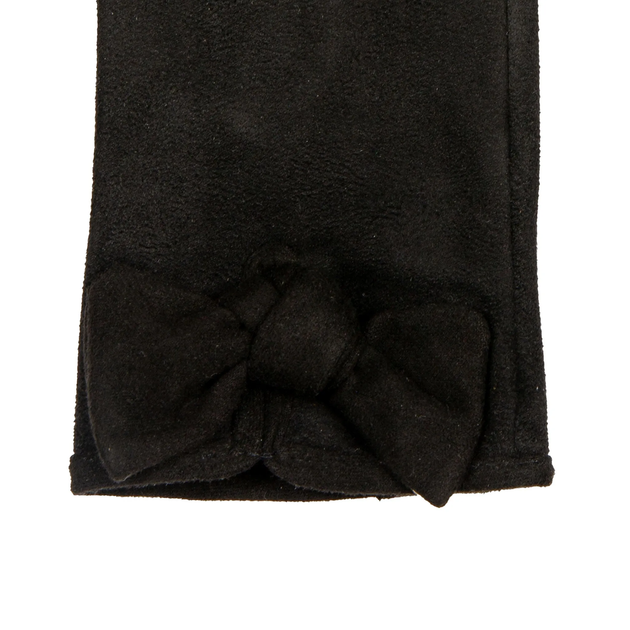 Women’s Velour-Lined Faux Suede Gloves with Trim and Bow