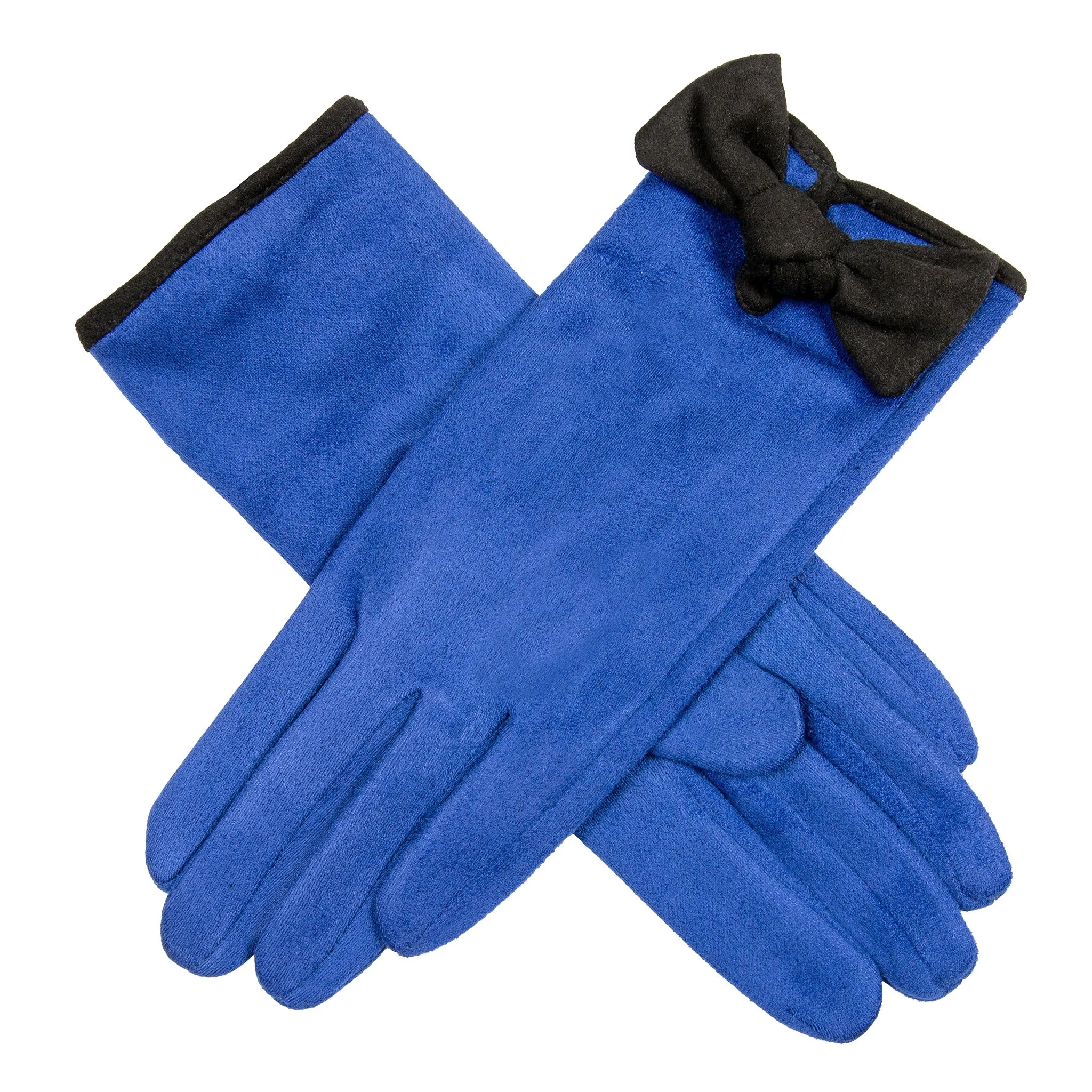 Women’s Velour-Lined Faux Suede Gloves with Trim and Bow